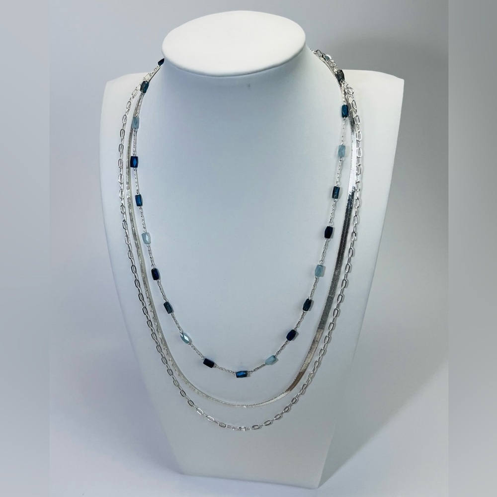Unwritten Silver Multi-Layer Necklace with Blue Accents